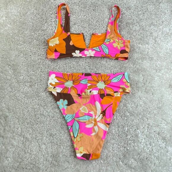 Aerie Floral Hi Cut Cheeky Bottom Scoop Top Swim Set Large NEW - Picture 3 of 10